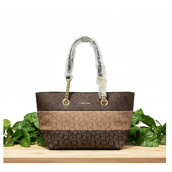 Calvin Klein Handbags - Calvin Klein Florence Top Zip Signature Tote Colorblock Monogram Chain